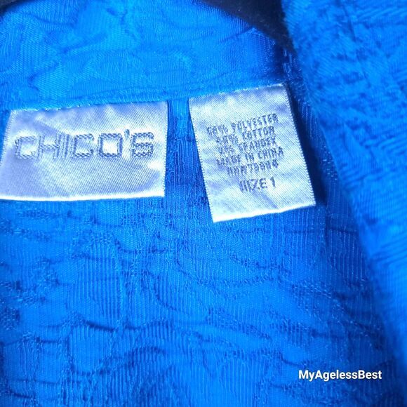 Chicos Blue Textured Crinkle Blazer Jacket Size 1 Medium Statement Career - Picture 3 of 15